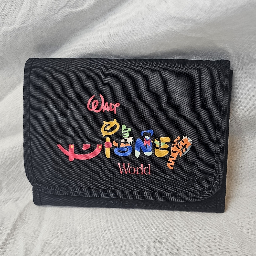 Walt Disney World Mickey Mouse Tri‎ Fold Wallet Card Photo Slots Zipper Pocket